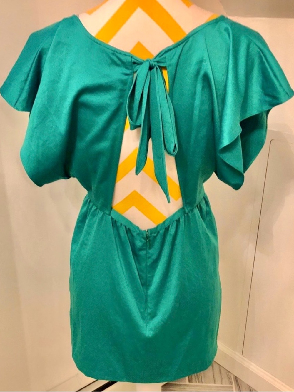 Free People Emerald Green Open Back Mini Dress Size 4 Flowy Pocket Dress
